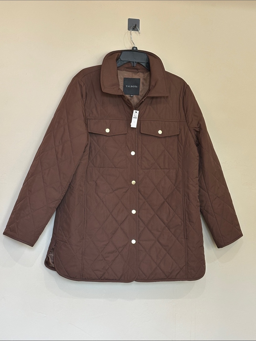 NWT Talbots Quilted Brown Snap-Front Shirt Jacket Sz L